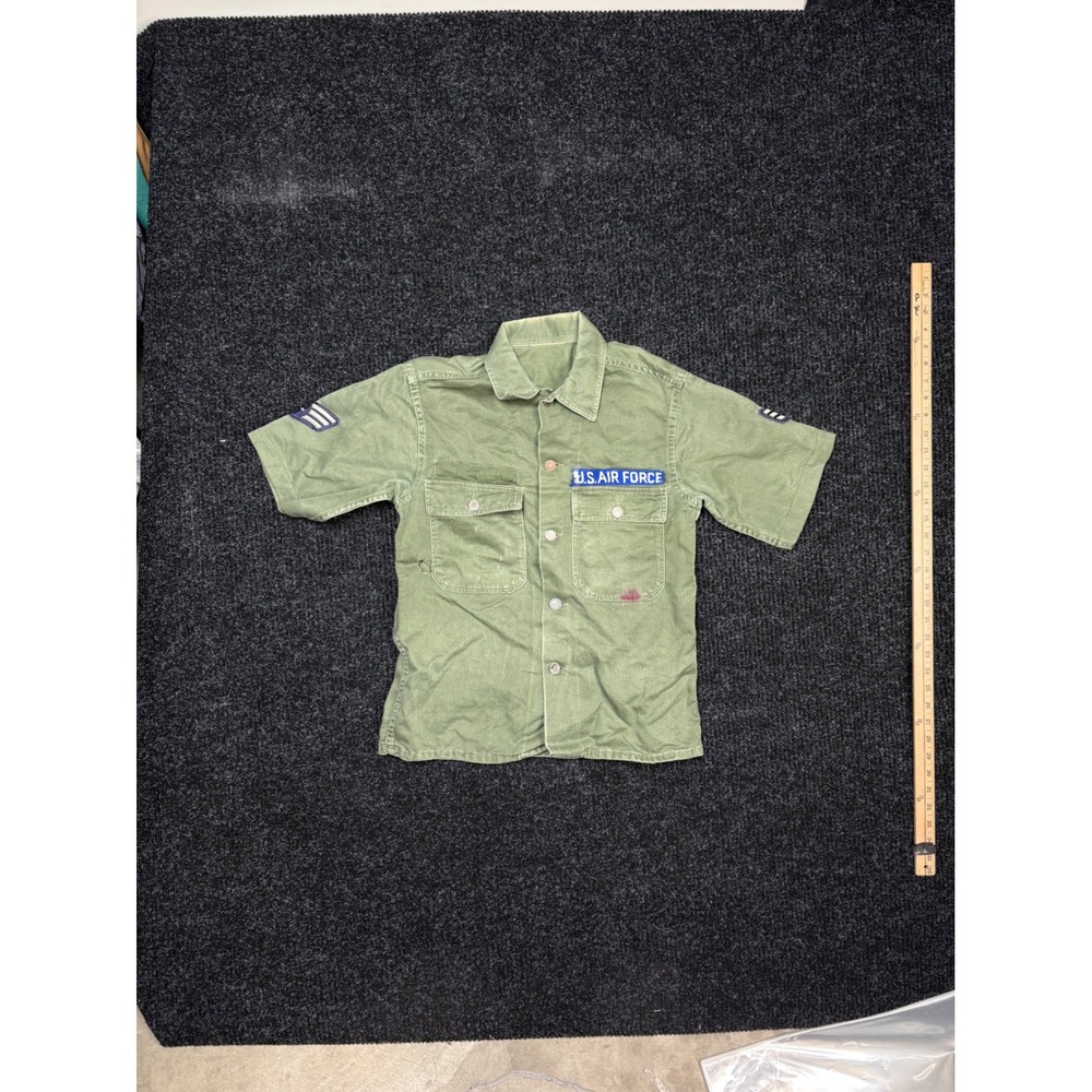 Vintage US Air Force Short Sleeve Utility Shirt Olive Drab Sateen OG-107 Small
